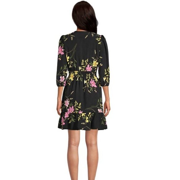 GABBY SKYE BLACK FLORAL SHIRRED SMOCKED WAIST TIERED DRESS - 8 - Picture 2 of 12